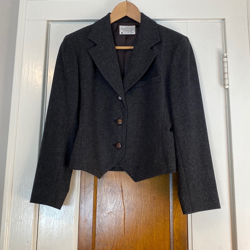 Vintage Miss Pendleton Grey Wool Tipped Hem Blazer